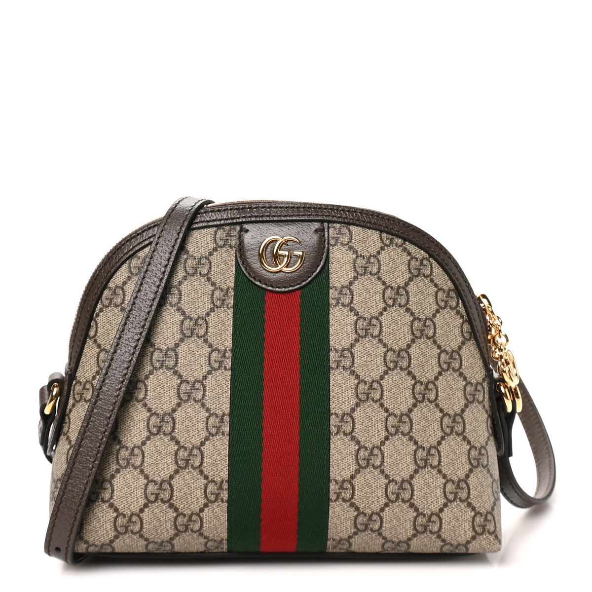 GG Supreme Monogram Textured Dollar Calfskin Web Small Ophidia Dome Shoulder Bag Beige Ebony New Acero