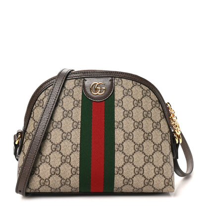 Gucci GG Supreme Monogram Textured Dollar Calfskin Web Small Ophidia Dome Shoulder Bag Beige Ebony New Acero 1 of 9