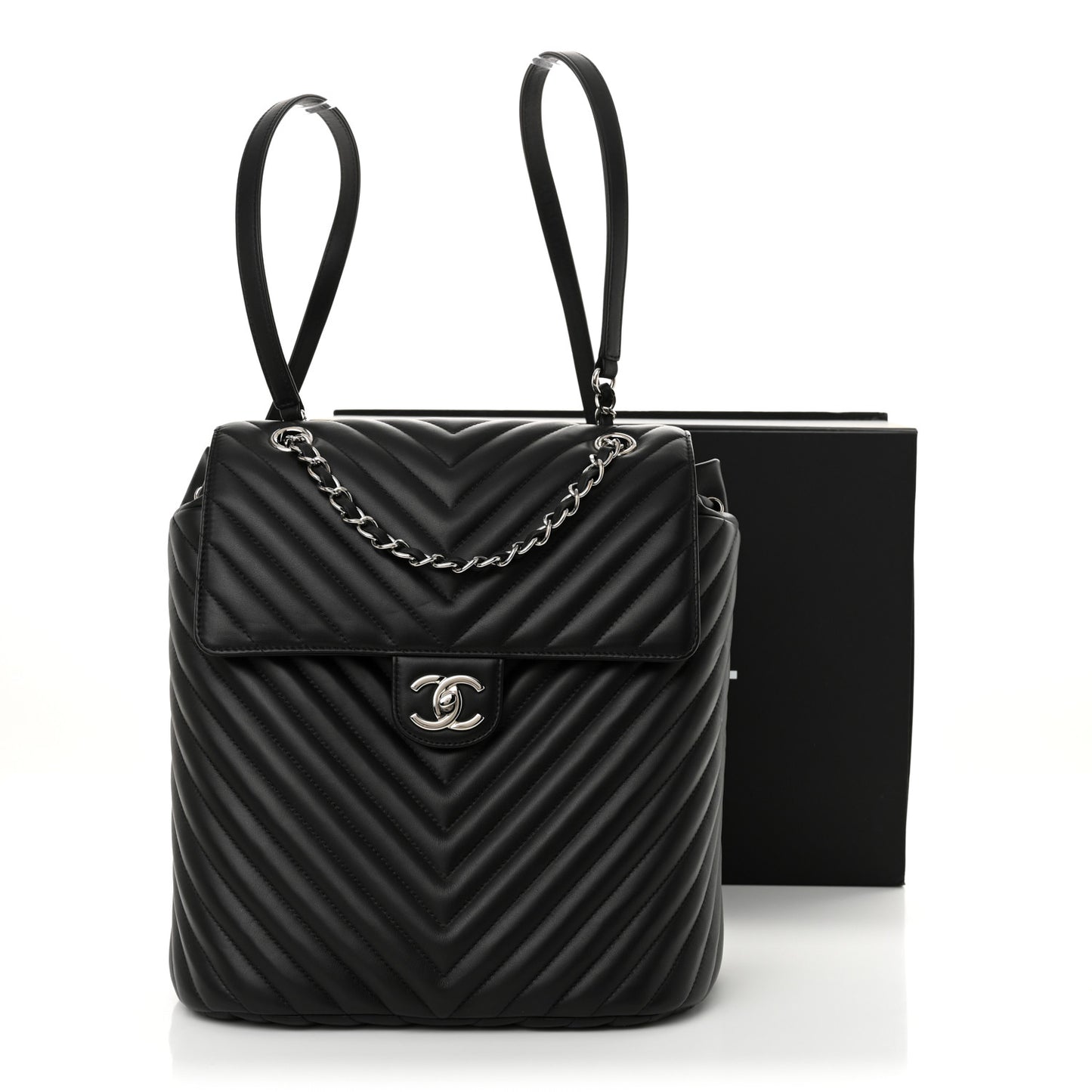Calfskin Chevron Quilted Large Urban Spirit Backpack Black