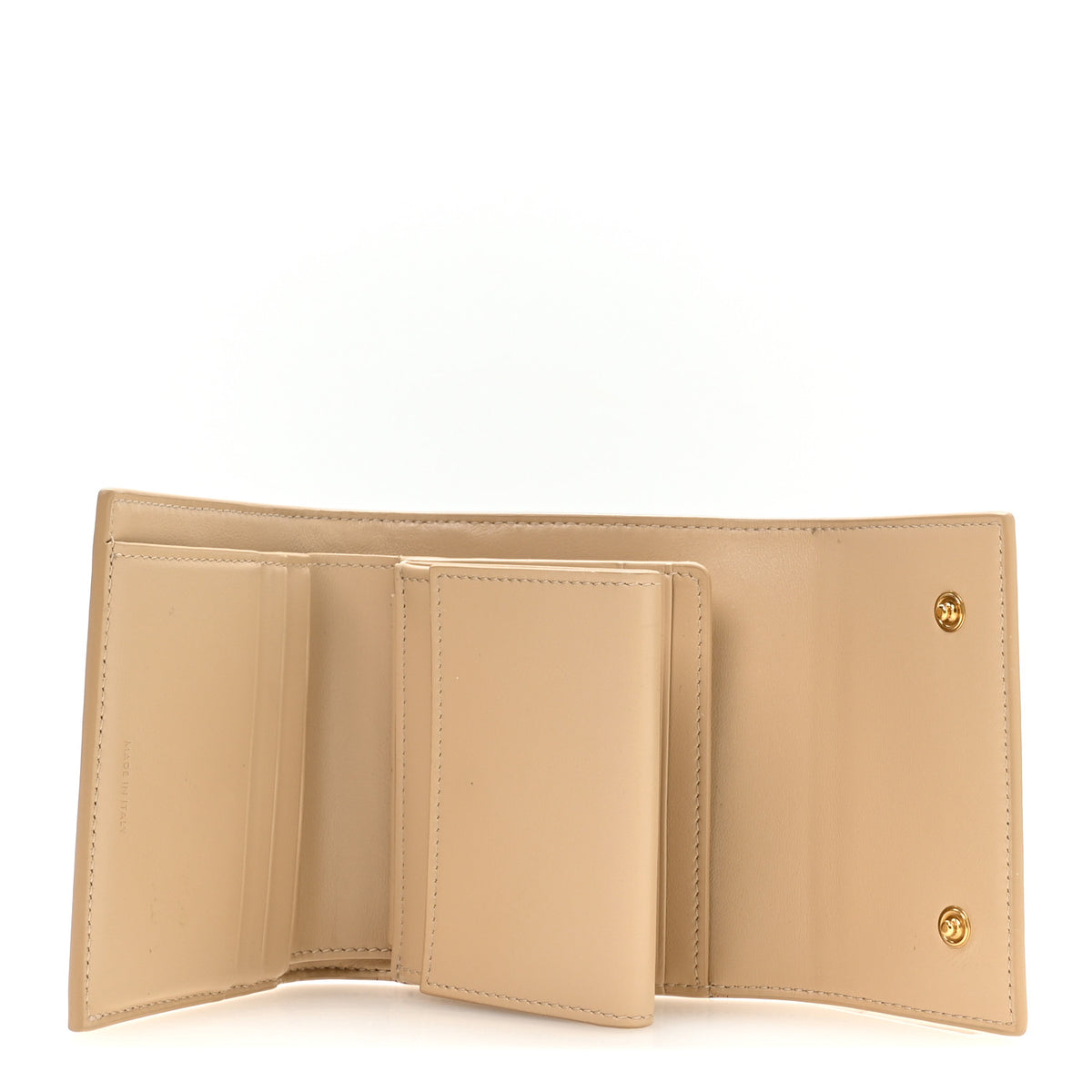 Grained Calfskin Small Tri-Fold Wallet Beige