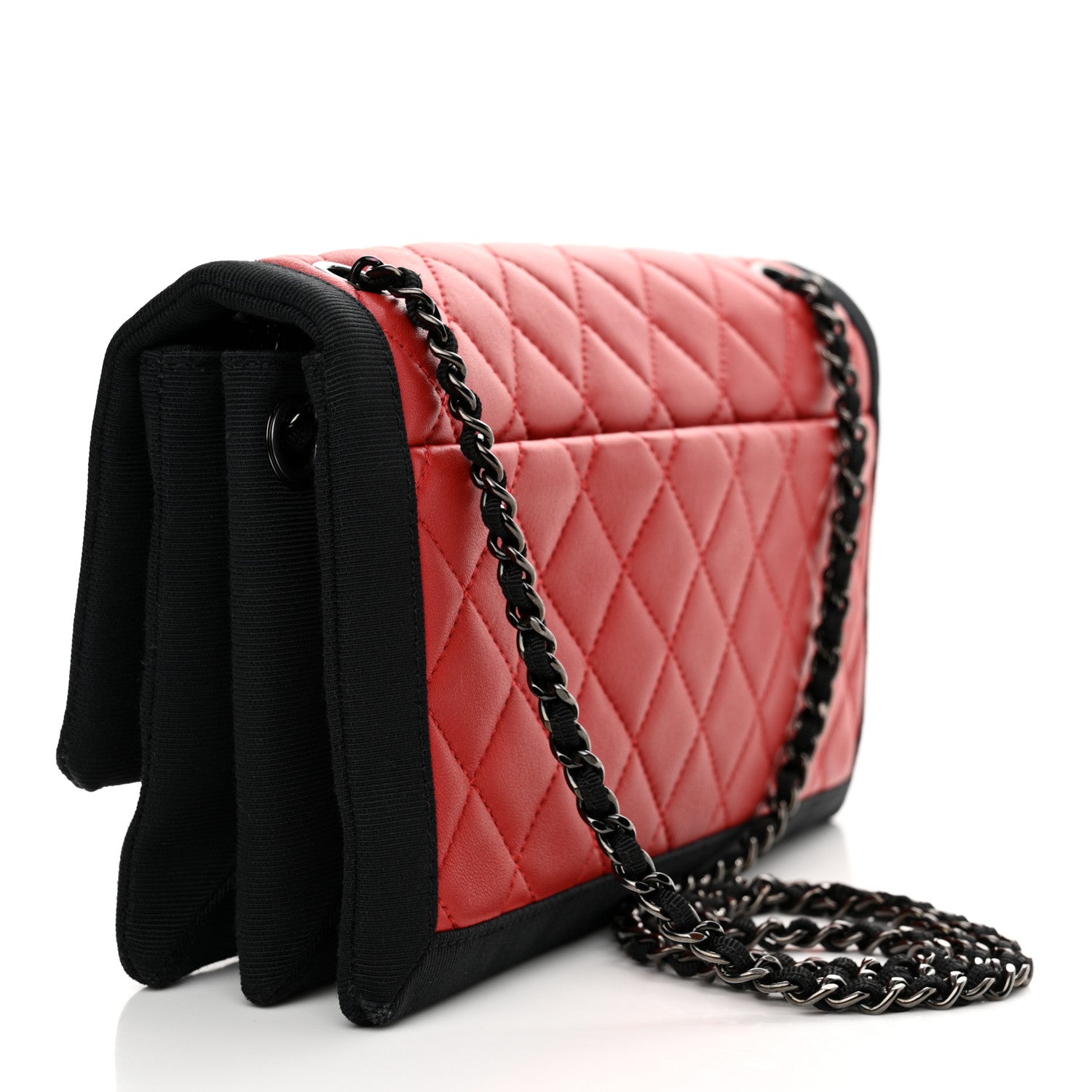 Chanel Lambskin Grosgrain Quilted Flap Red Black 3 of 17