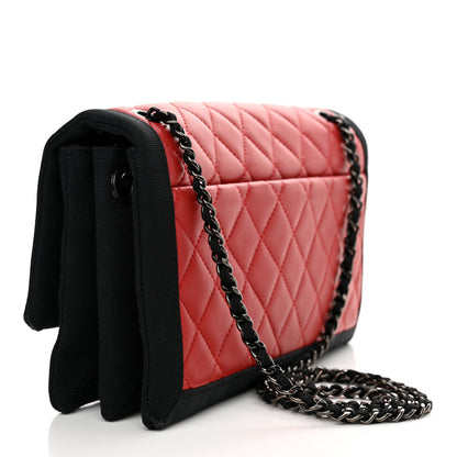 Chanel Lambskin Grosgrain Quilted Flap Red Black 3 of 17