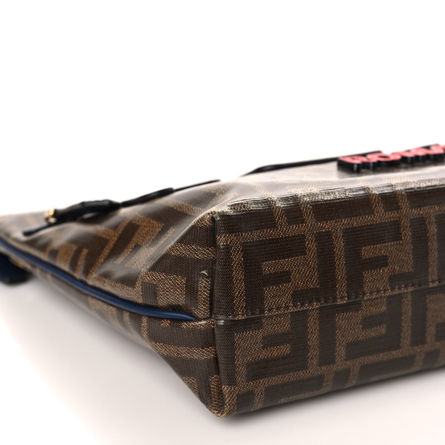 Fendi X FILA Glazed Fabric Vitello Century FF 1974 Mania Pouch Mogano Panna Blueberry 8 of 9