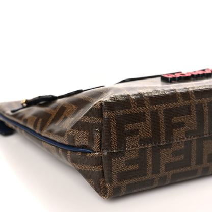 Fendi X FILA Glazed Fabric Vitello Century FF 1974 Mania Pouch Mogano Panna Blueberry 8 of 9