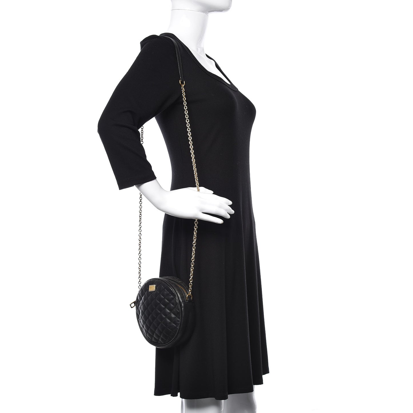 Lambskin Quilted Round Shoulder Bag Black