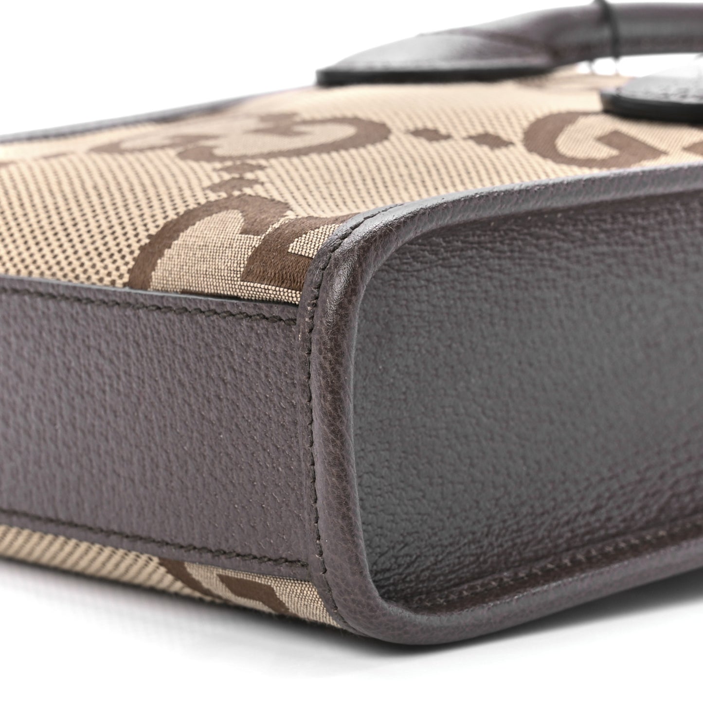 Monogram Jumbo GG Textured Dollar Calfskin Web Mini Vertical Tote Camel Ebony New Acero