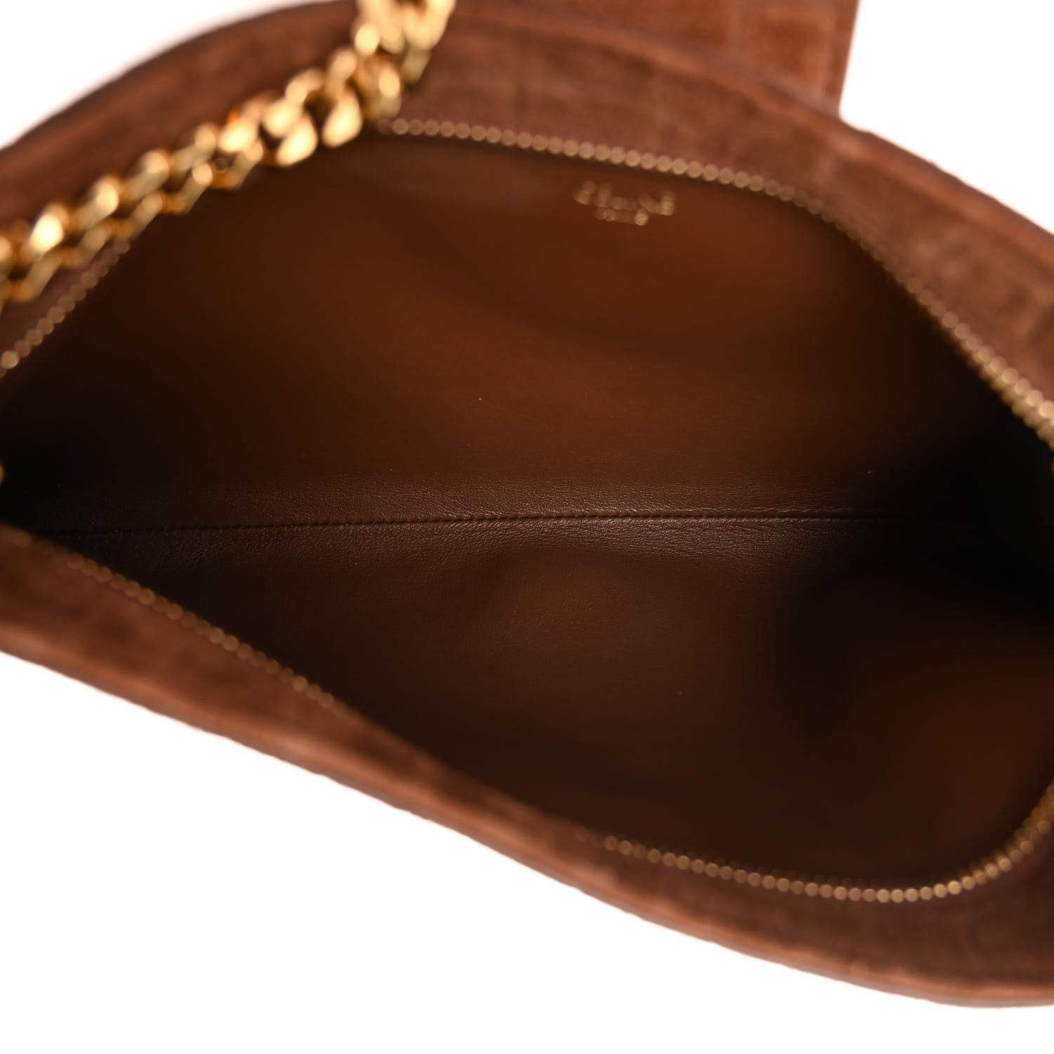 Celine Suede Crocodile Embossed Triomphe Wiltern Clutch Brown 5 of 9