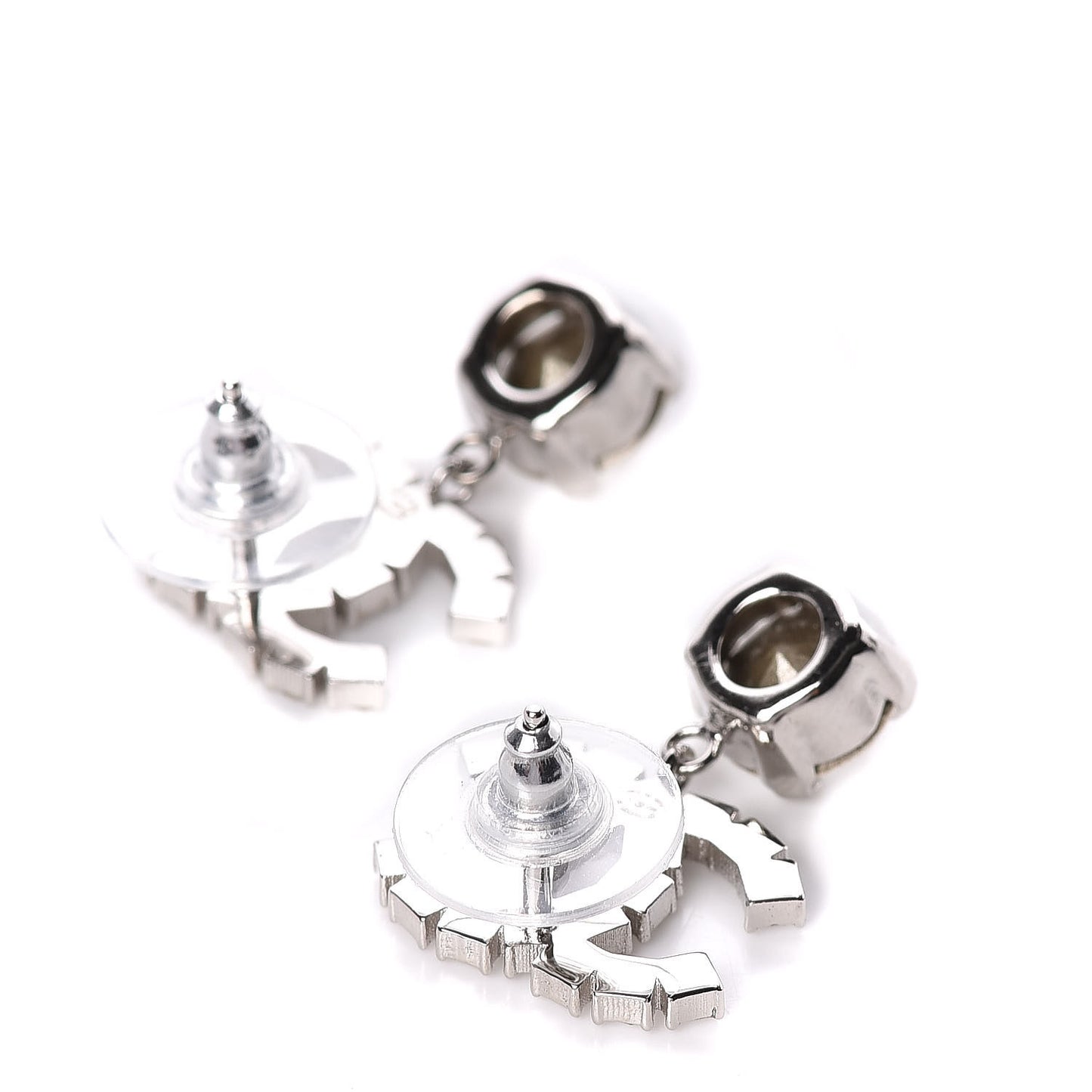 Crystal CC Drop Earrings Silver