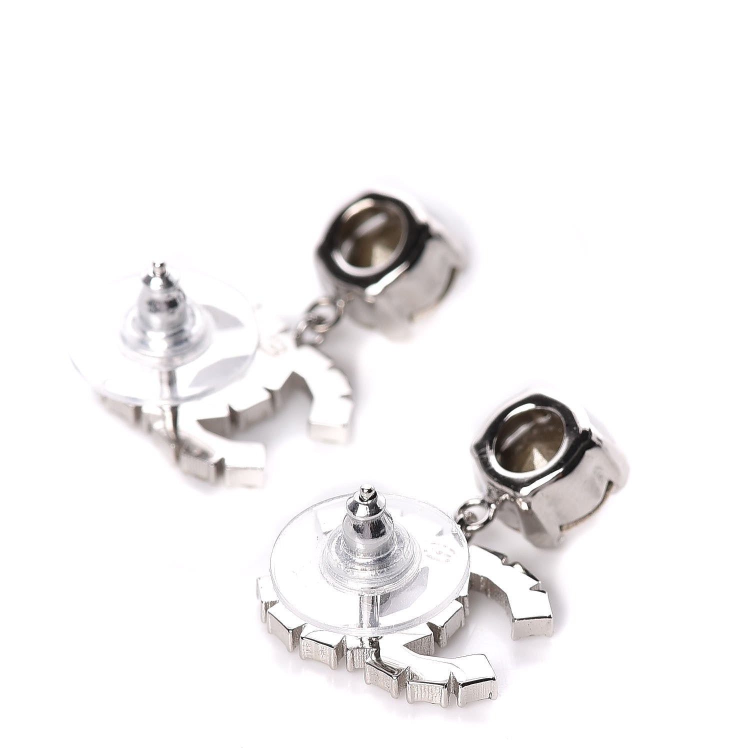 Chanel Crystal CC Drop Earrings Silver 3 of 5