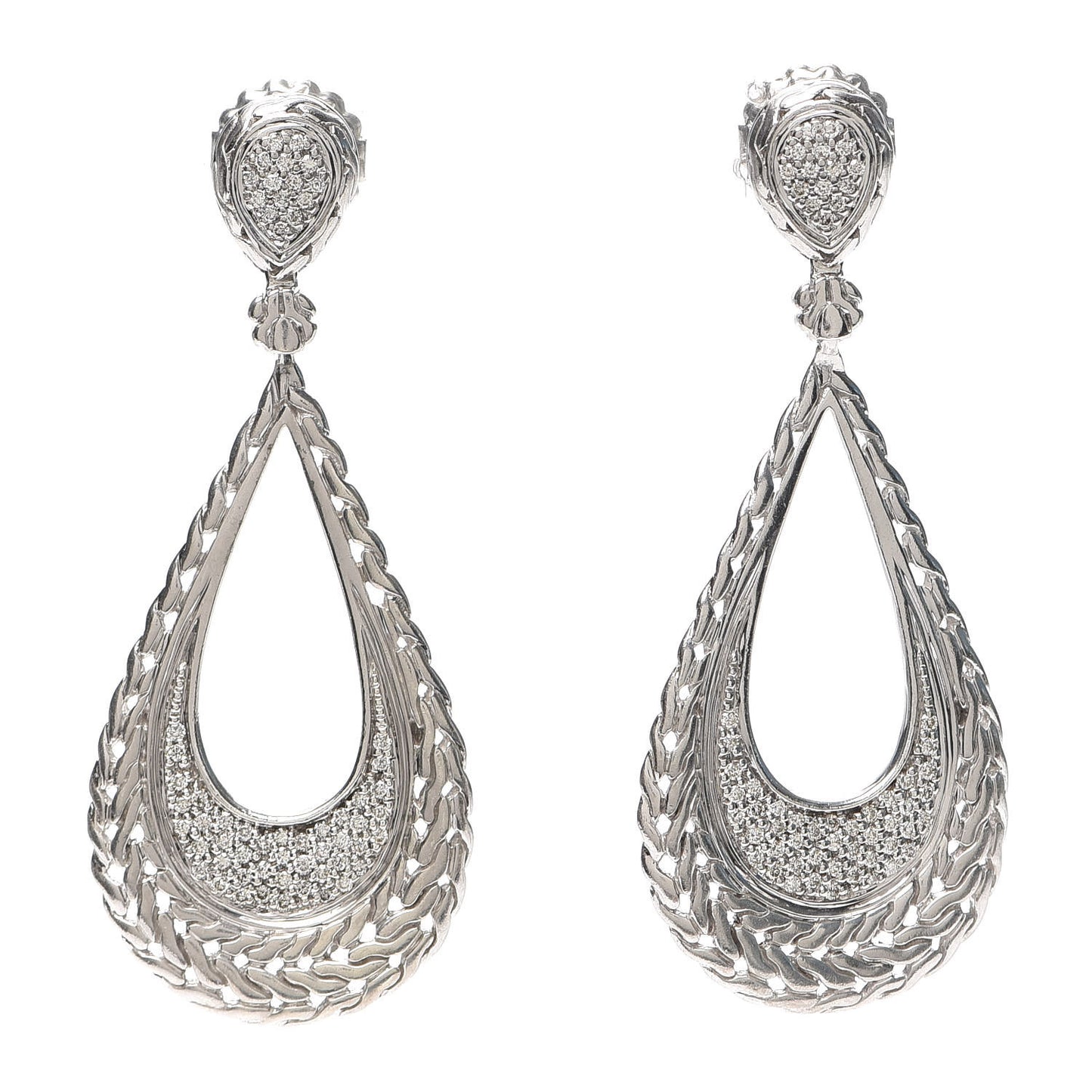 Sterling Silver Diamond Pave Drop Earrings