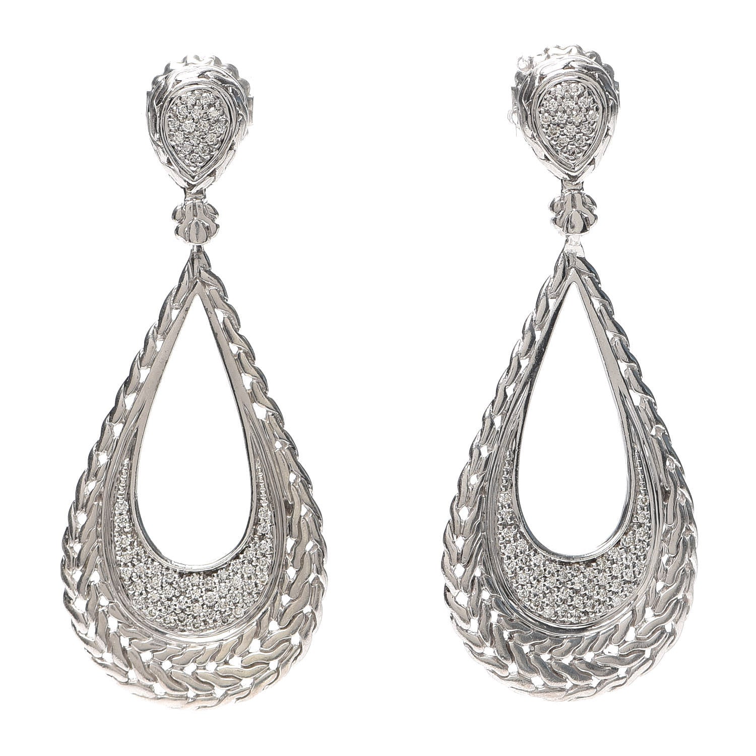 John Hardy Sterling Silver Diamond Pave Drop Earrings 1 of 4