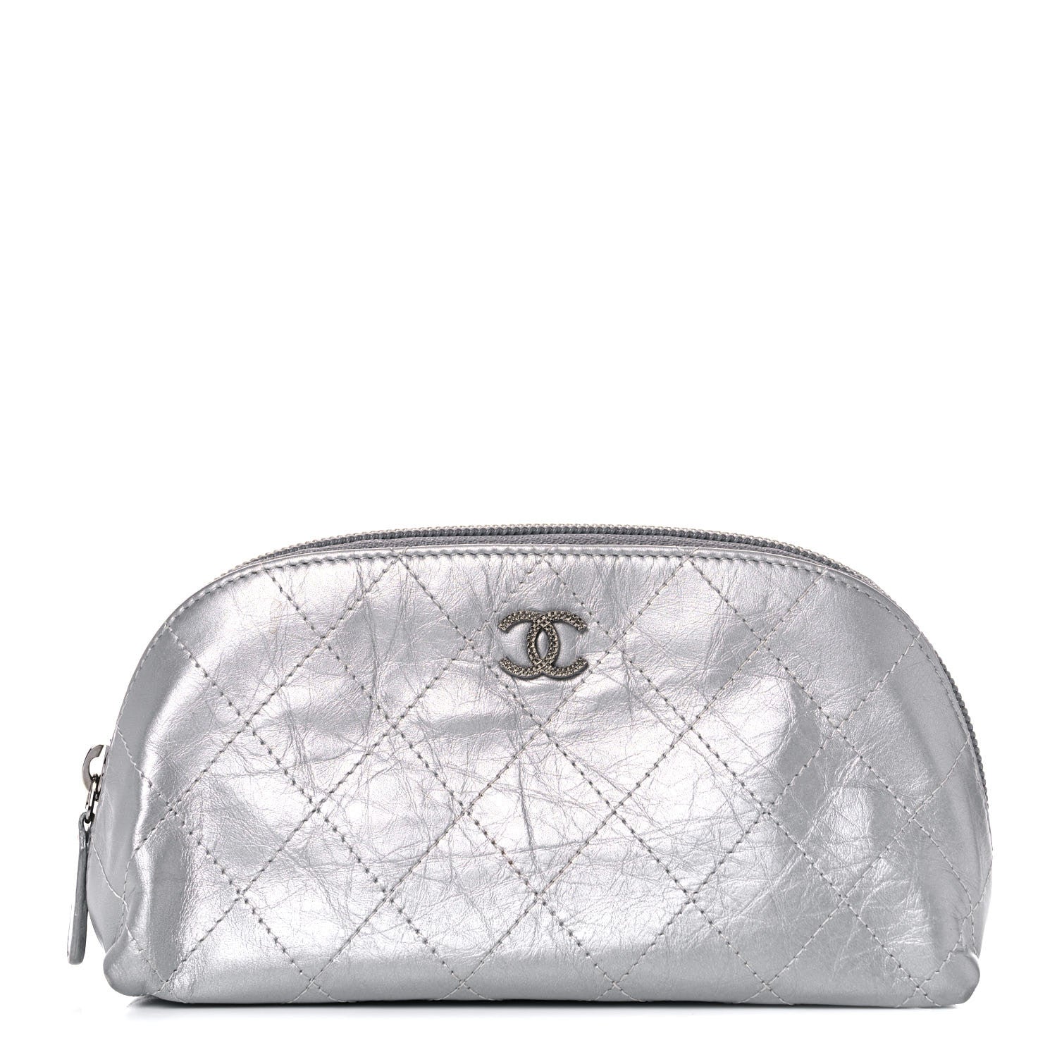 Chanel Metallic Aged Calfskin Quilted Palette Cosmetic Case Silver 1 of 15