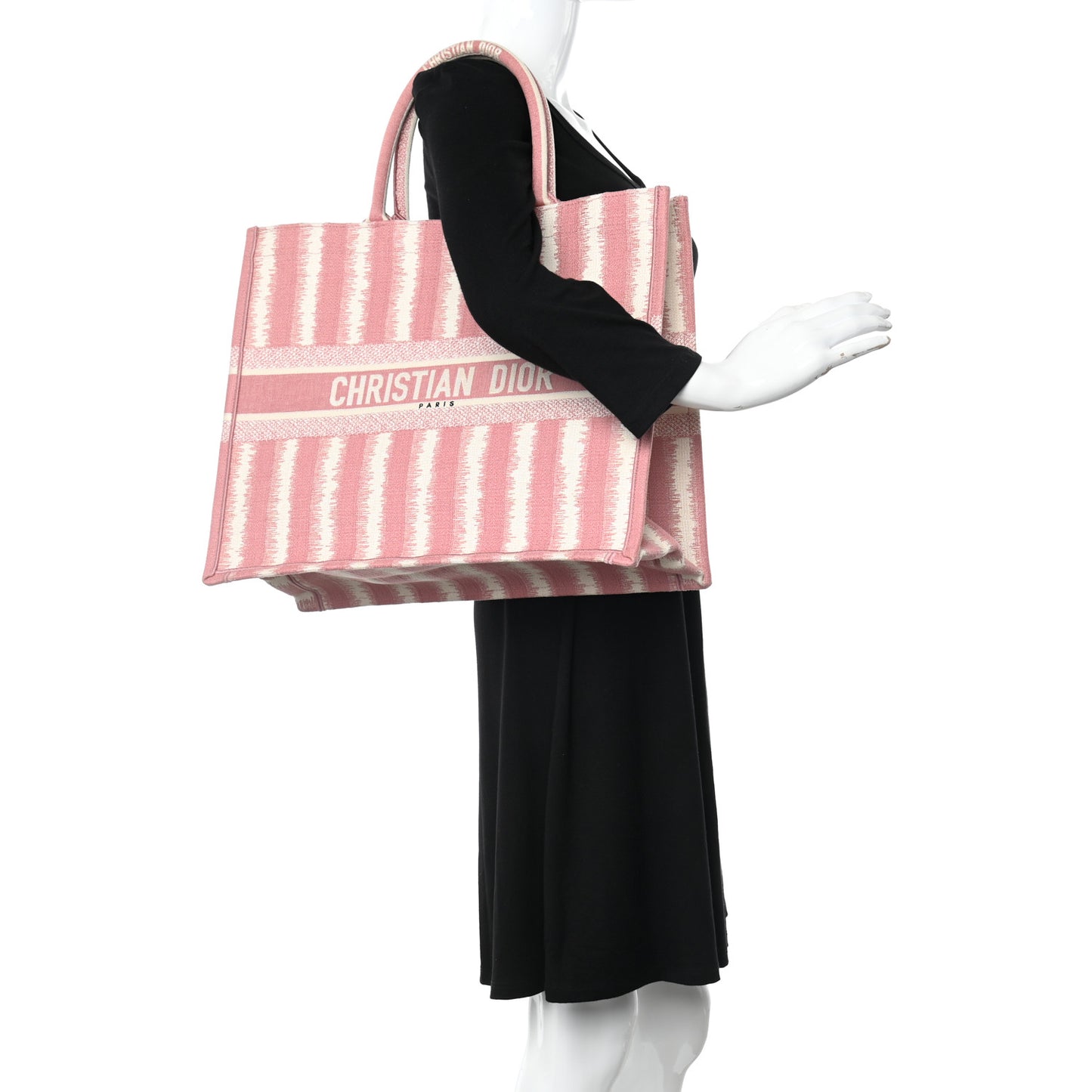 Canvas Embroidered Large Striped Book Tote Pink