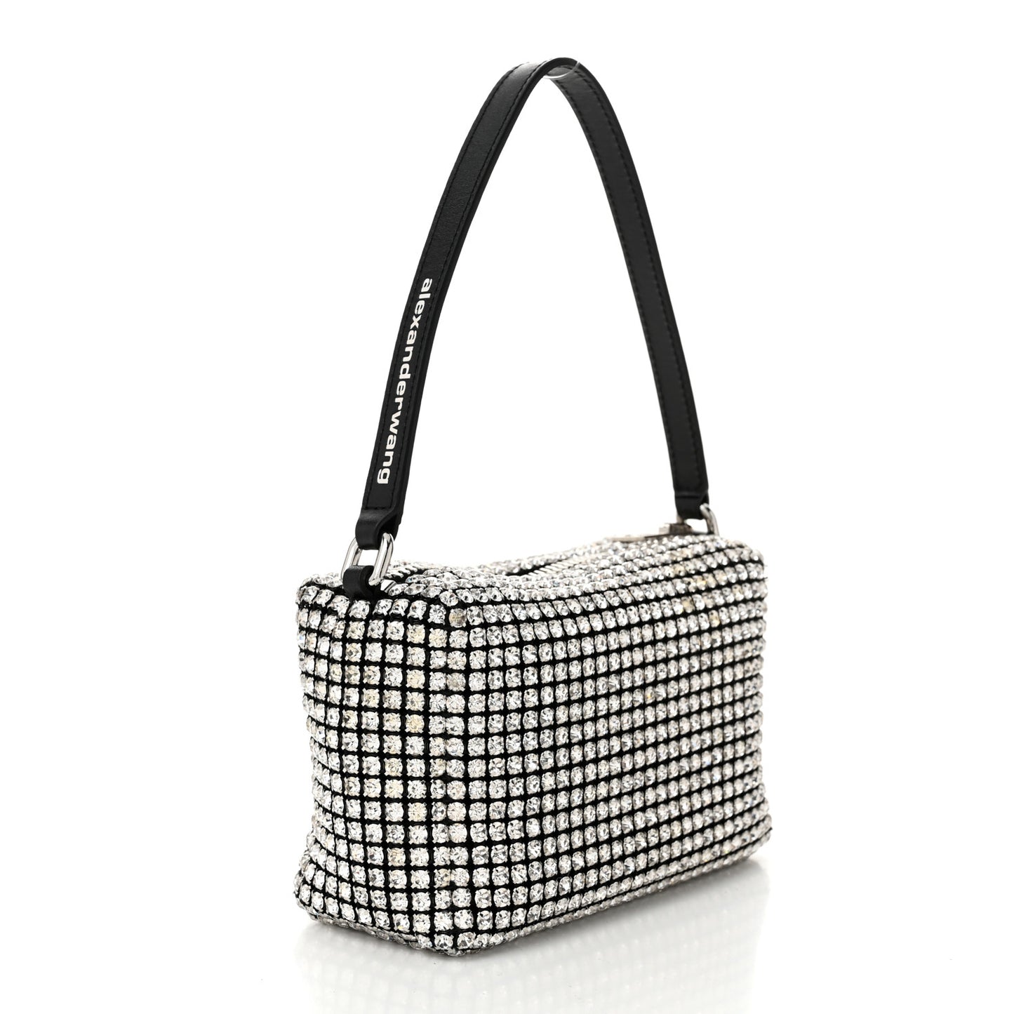 Mesh Crystal Rhinestone Mini Heiress Pouch Black Silver