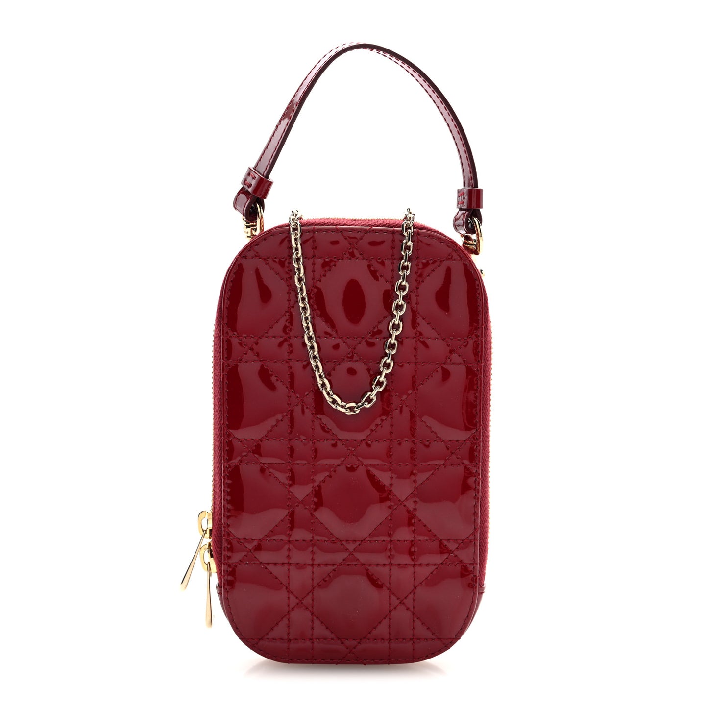 Patent Cannage Lady Dior Phone Holder Red