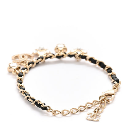 Chanel Metal Lambskin Crystal Chain CC Charms Bracelet Gold Black 3 of 5