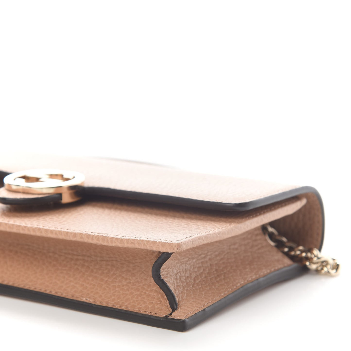 Dollar Calfskin Interlocking G Chain Wallet Camelia
