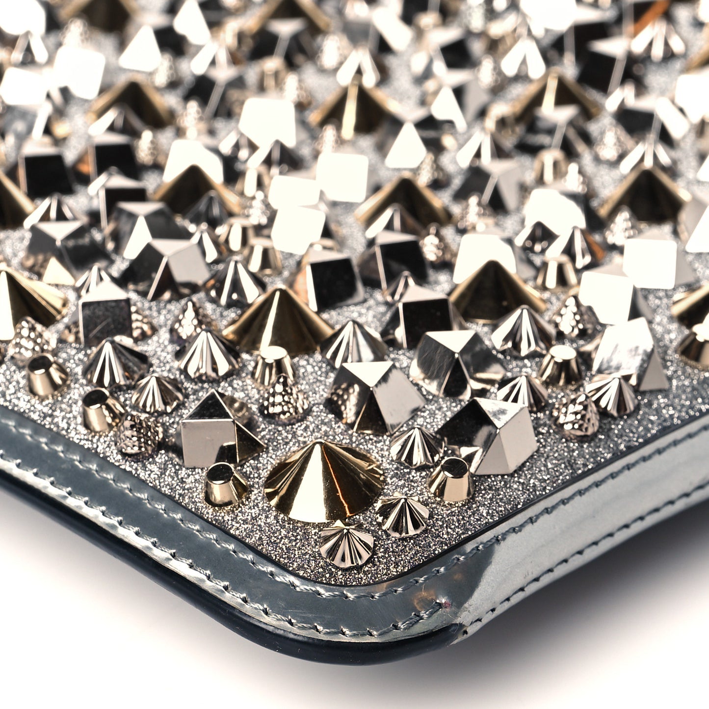 Patent Calfskin Glitter Studded Loubiclutch Crossbody Clutch Silver