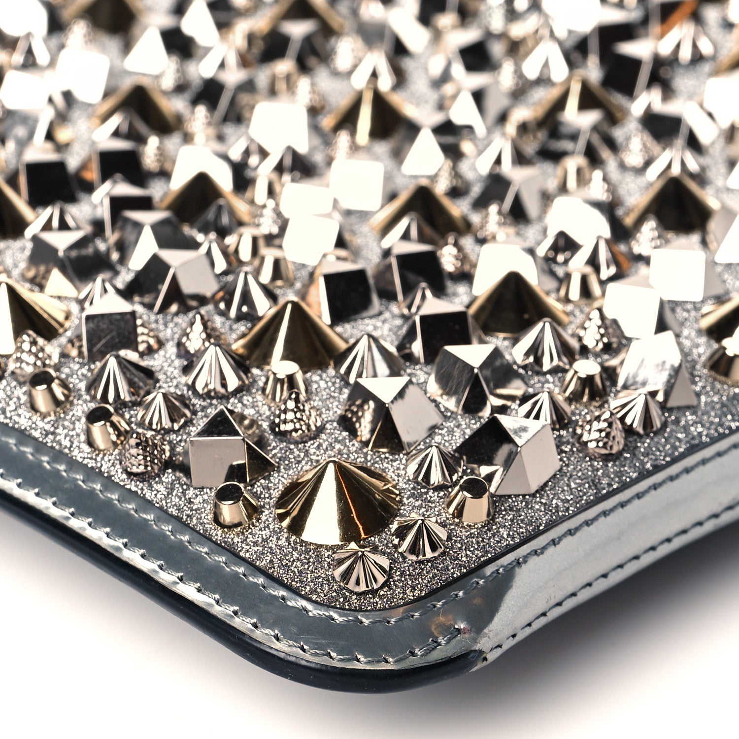 Christian Louboutin Patent Calfskin Glitter Studded Loubiclutch Crossbody Clutch Silver 8 of 9