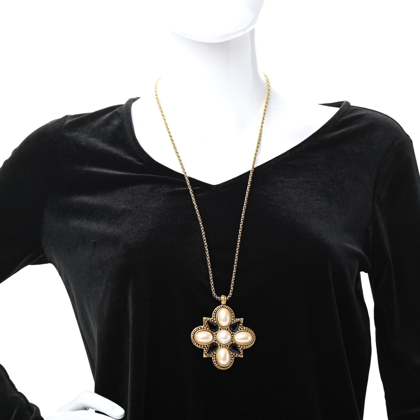 Crystal Pearl Pendant Necklace Gold