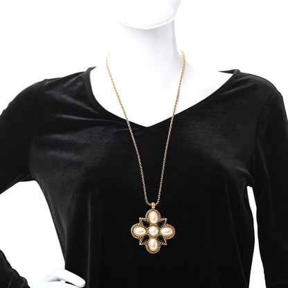 Saint Laurent Crystal Pearl Pendant Necklace Gold 2 of 5