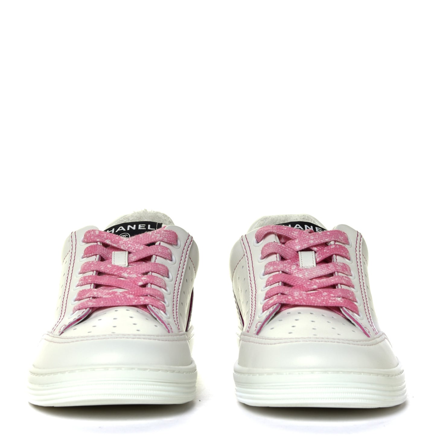 Calfskin Womens Logo Sneakers 38.5 White Pink