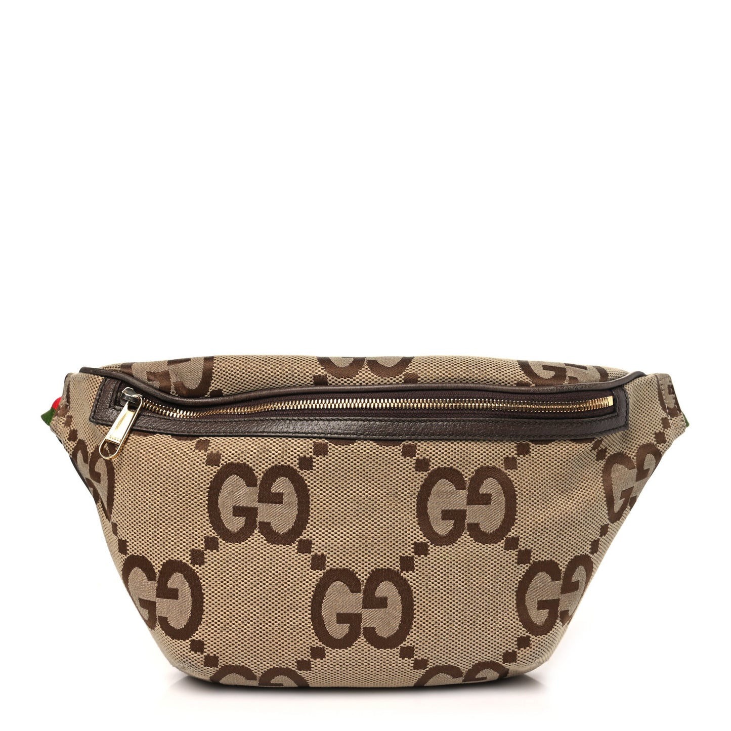 Monogram Jumbo GG Textured Dollar Calfskin Web Belt Bag Camel Ebony New Acero