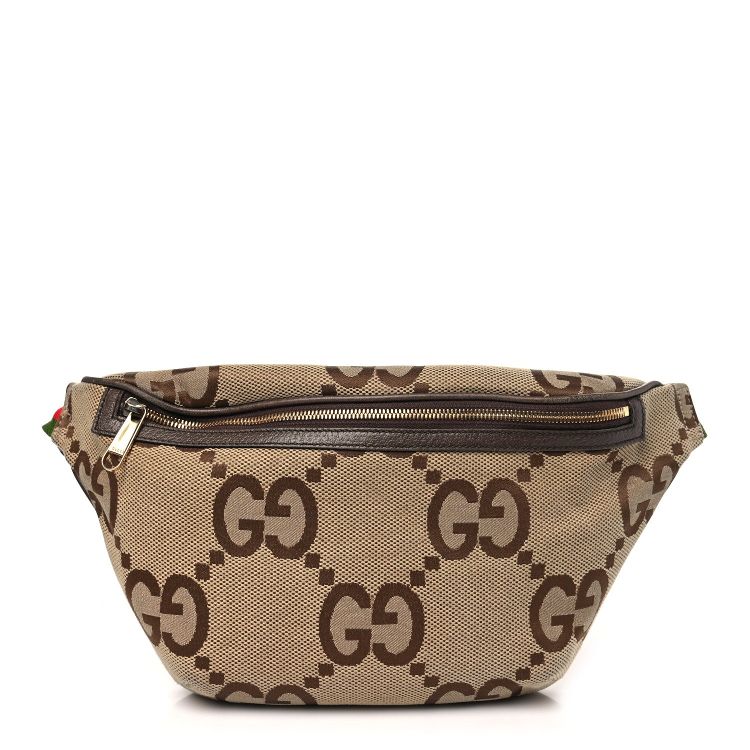 Gucci Monogram Jumbo GG Textured Dollar Calfskin Web Belt Bag Camel Ebony New Acero 1 of 11
