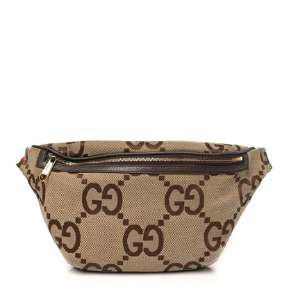 Gucci Monogram Jumbo GG Textured Dollar Calfskin Web Belt Bag Camel Ebony New Acero 1 of 11