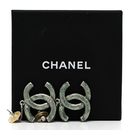 Chanel Glitter Enamel CC Drop Earrings Silver Green 5 of 5