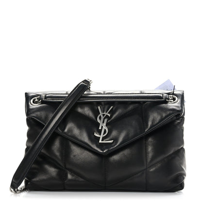 Saint Laurent Lambskin Quilted Small Loulou Puffer Monogram Chain Satchel Black 1 of 9
