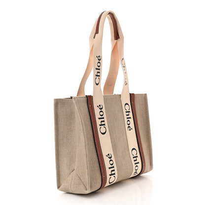 Chloe Linen Calfskin Medium Woody Ribbon Tote White Brown 3 of 10