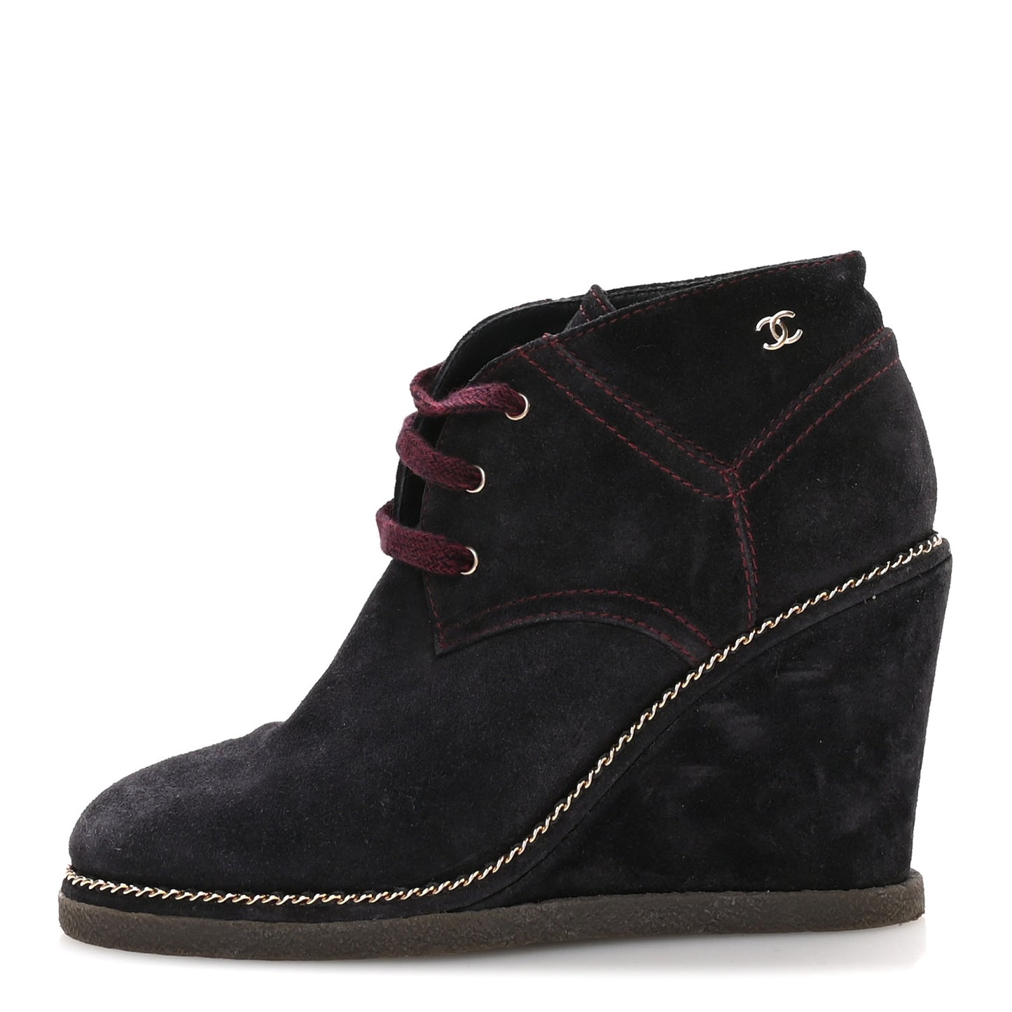 Suede Lace Up Wedge Booties 37 Dark Blue