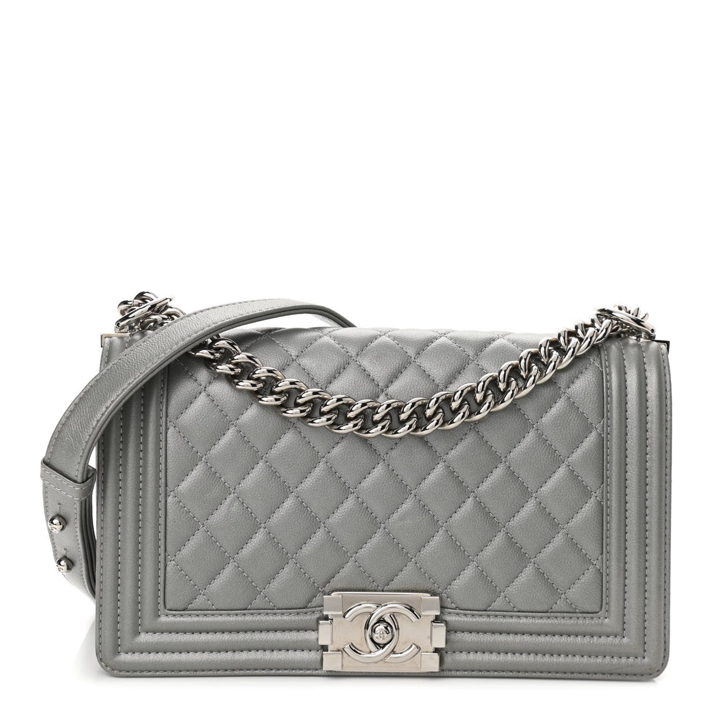 Metallic Caviar Quilted Medium Boy Flap Silver