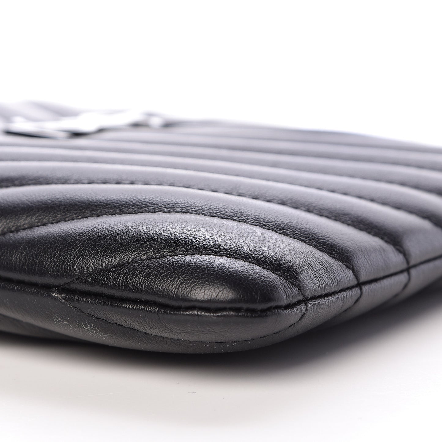 Calfskin Matelasse Chevron Monogram Pouch Black
