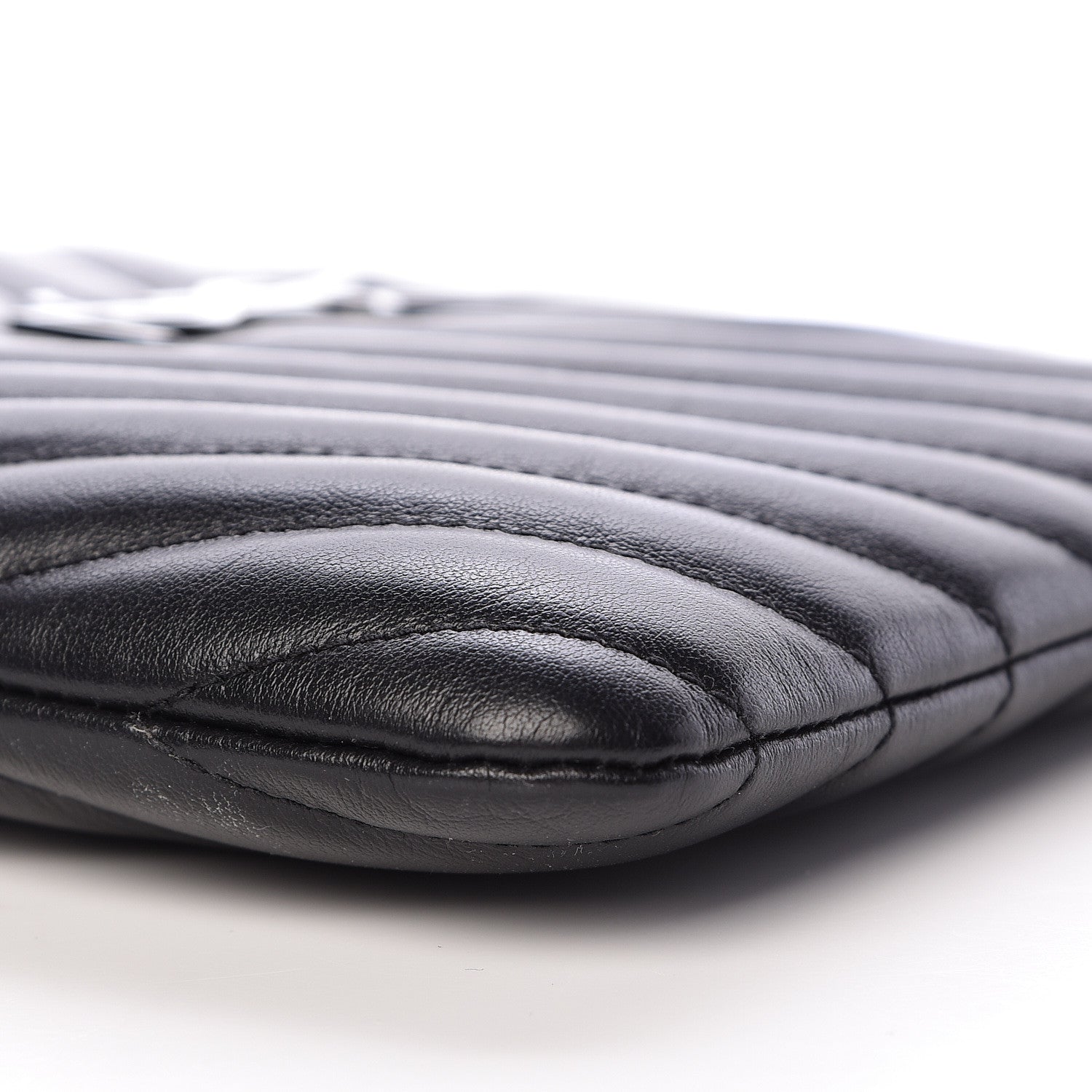 Saint Laurent Calfskin Matelasse Chevron Monogram Pouch Black 9 of 9