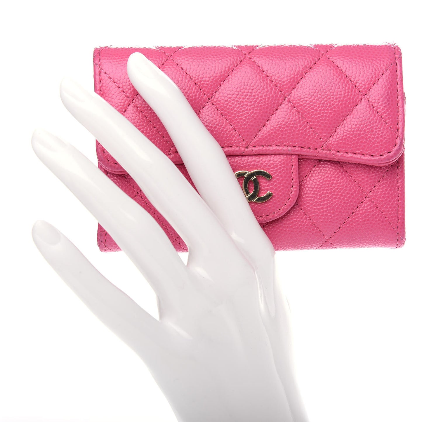 Caviar Quilted Flap Card Holder Wallet Pink