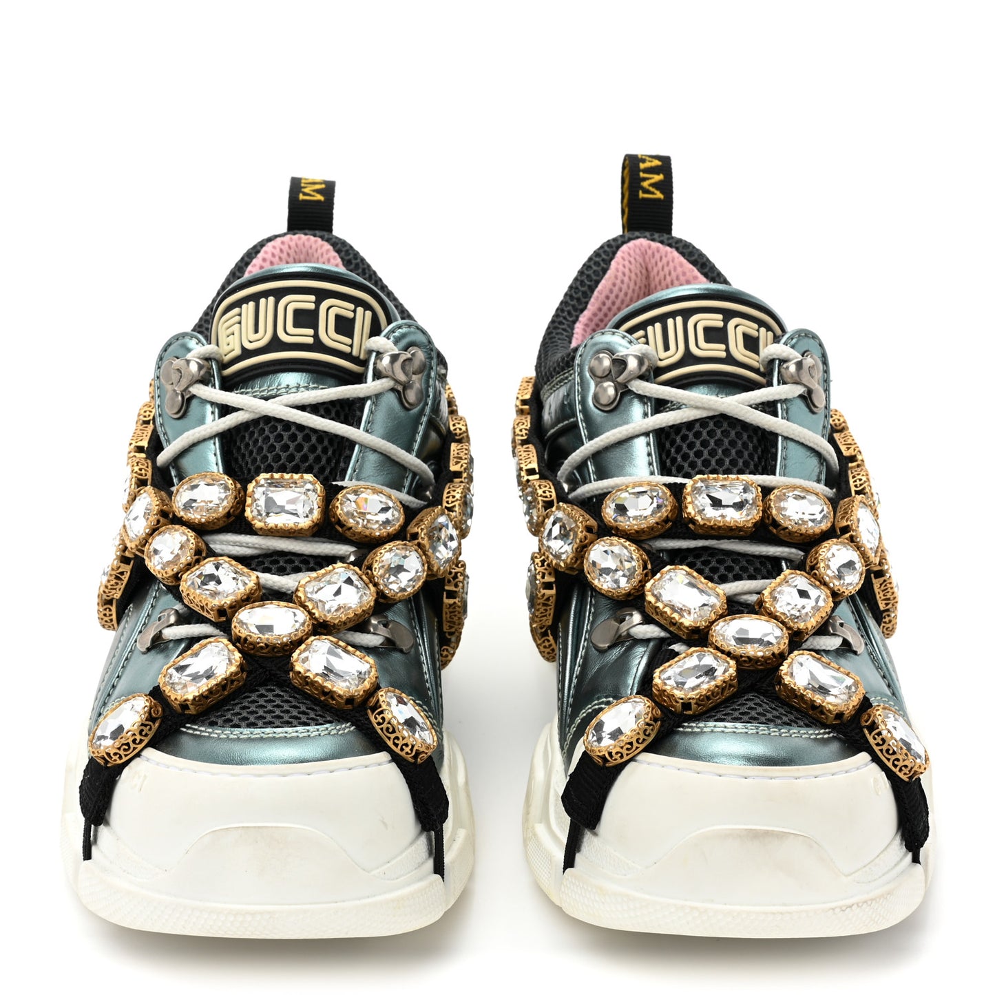 X SEGA Metallic Calfskin Removable Crystals Womens Flashtrek Sneakers 37.5 Lago