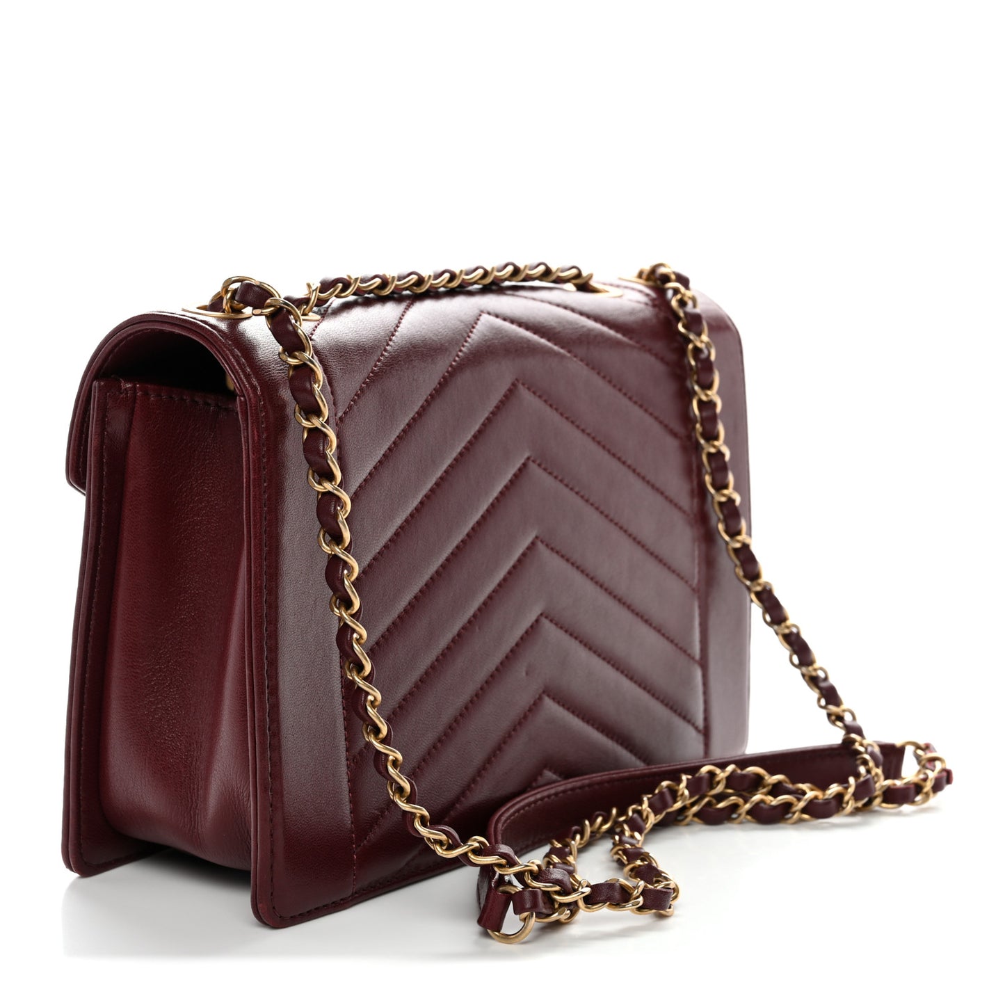Lambskin Reversed Chevron Quilted Flap Dark Red