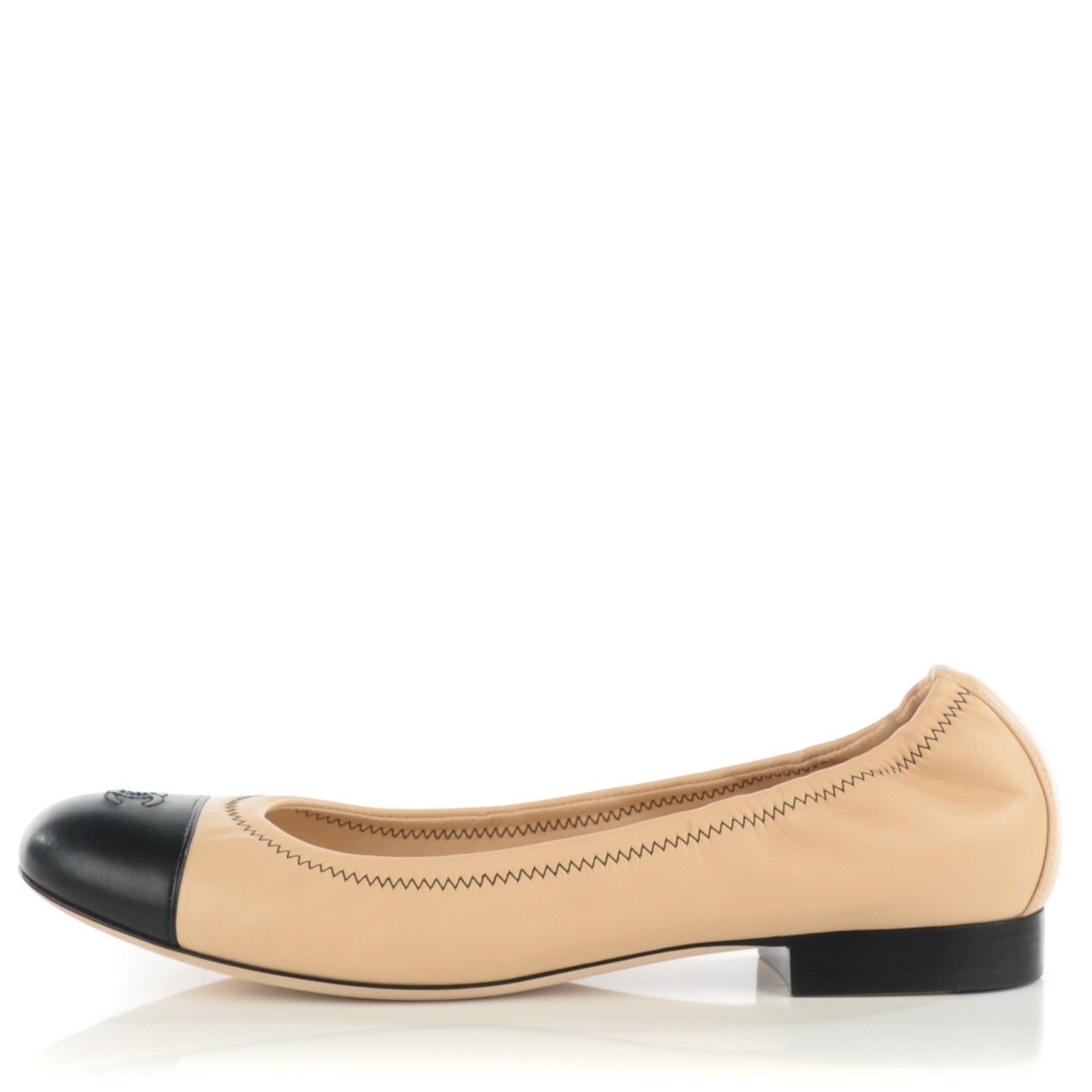 Chanel Lambskin Cap Toe CC Ballerina Flats 40 Beige Black 1 of 8