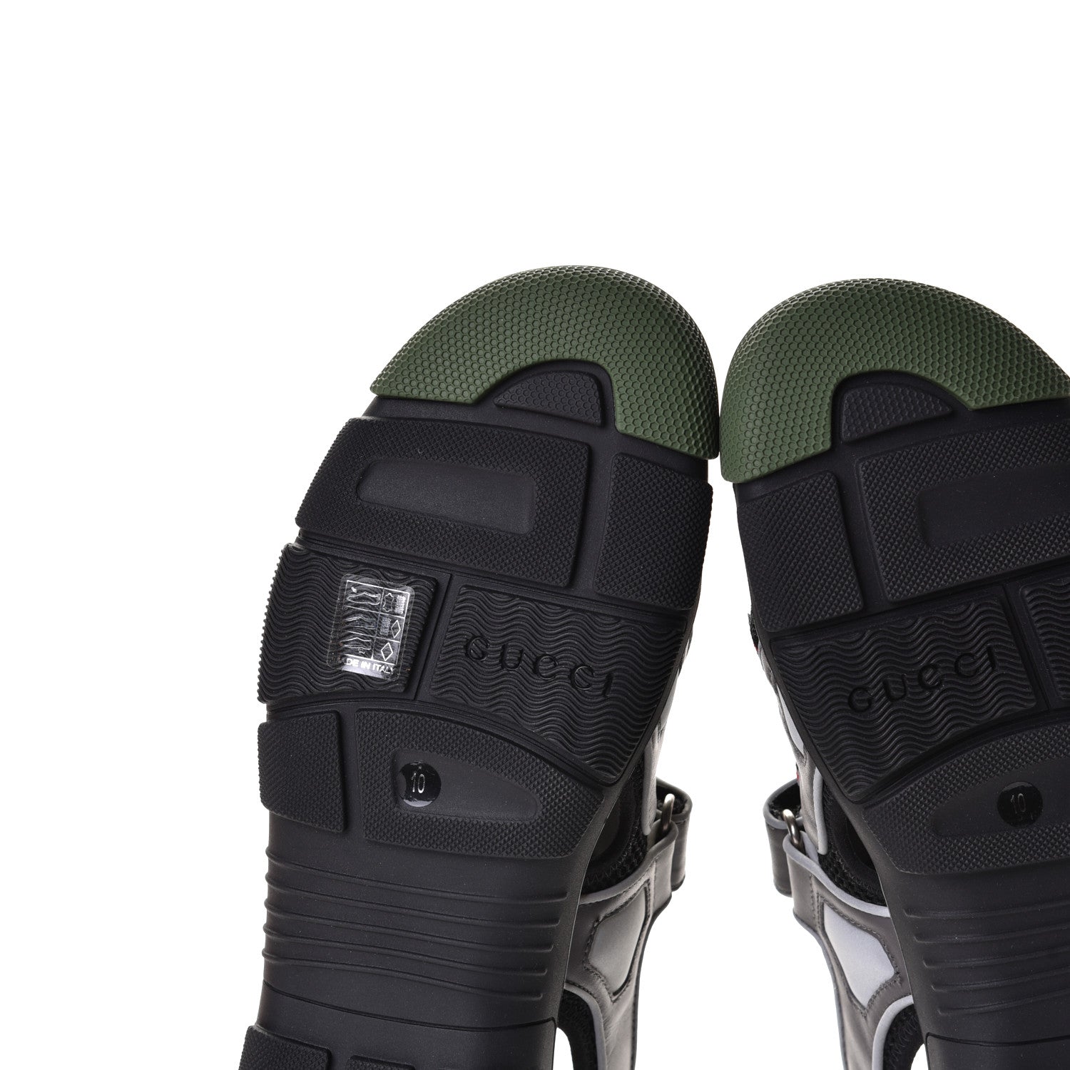 Gucci Mesh Fabric Mens Tinsel Sport Sandals 10 Black Silver Green 8 of 8