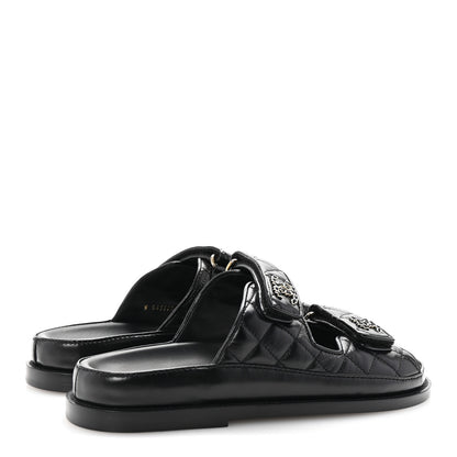 Chanel Lambskin Quilted Velcro Dad Chain CC Slide Sandals 36.5 Black 5 of 10