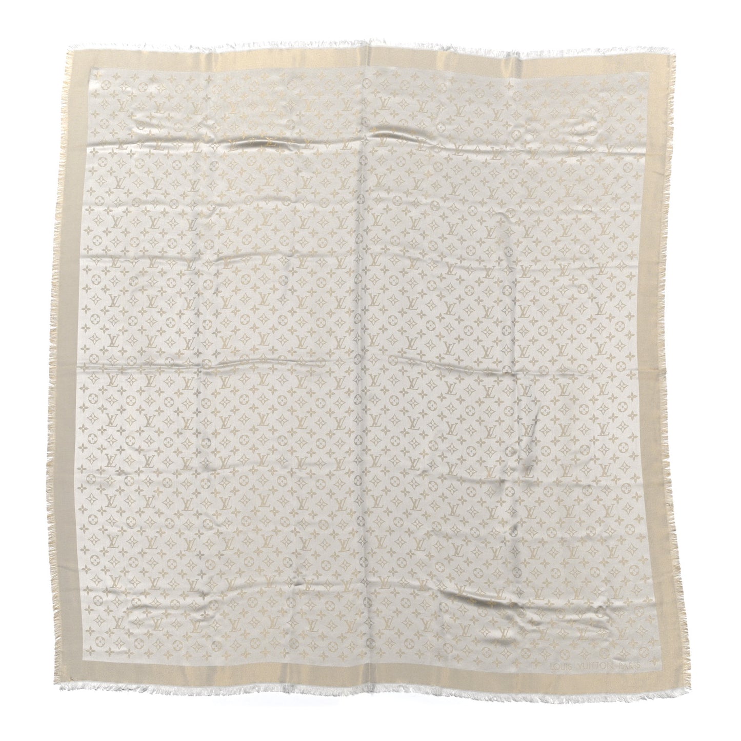 Silk Lurex Wool Monogram Shine Shawl Greige