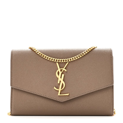 Saint Laurent Grain De Poudre Monogram Uptown Chain Wallet Taupe 1 of 11