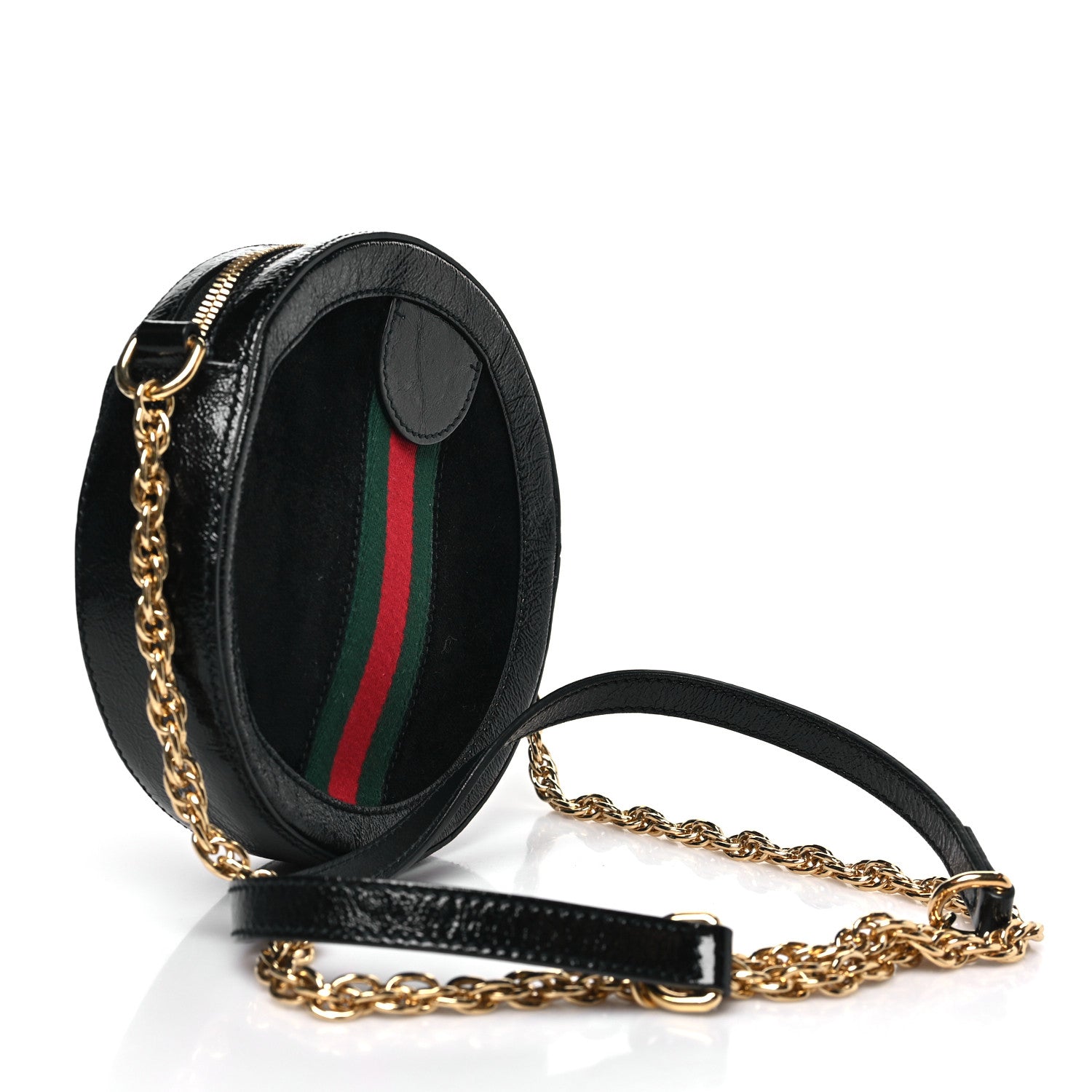 Gucci Suede Patent Web Mini Ophidia Round Shoulder Bag Black 3 of 10