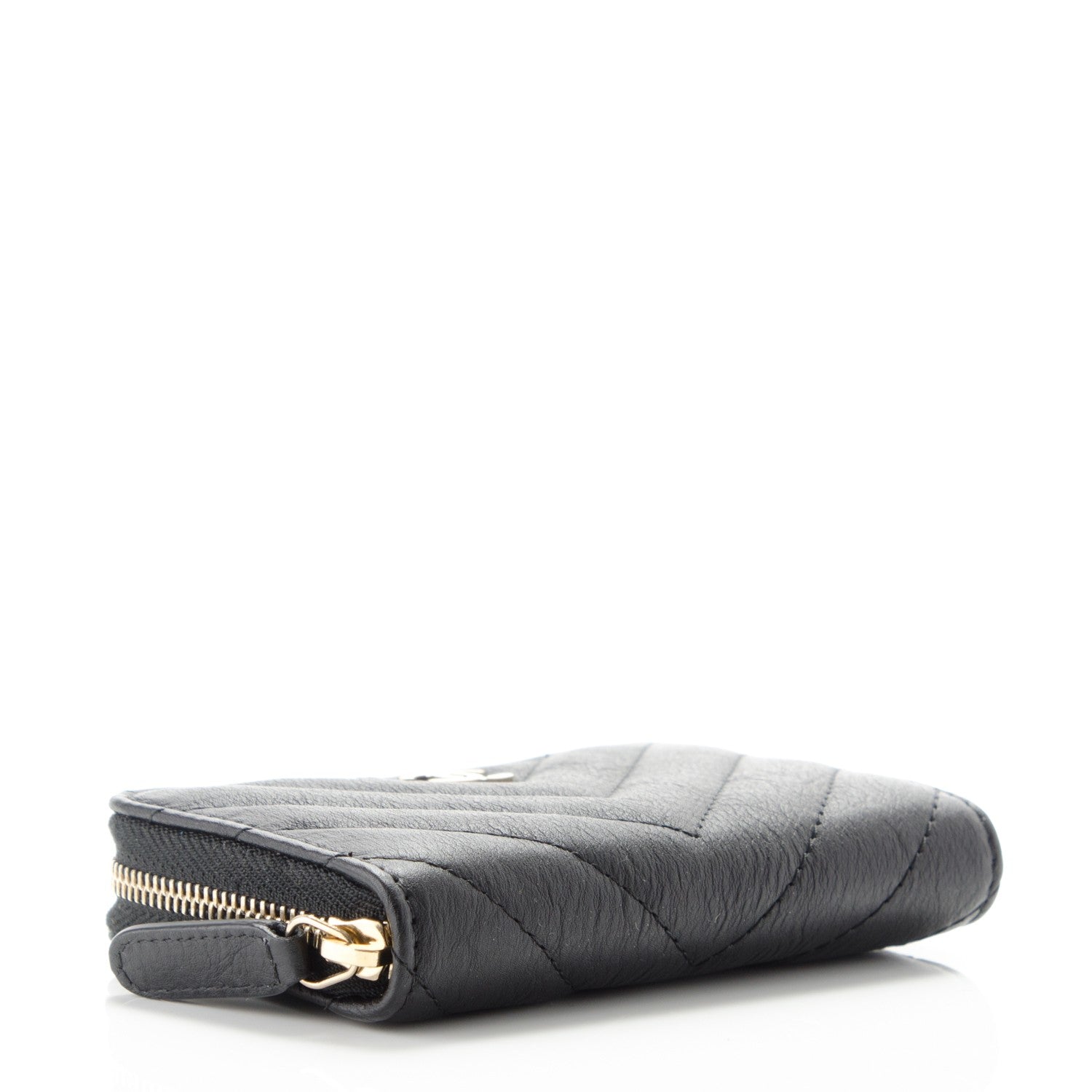 Chanel Calfskin Chevron Quilted Zip Around Coin Purse Wallet Black 4 of 7