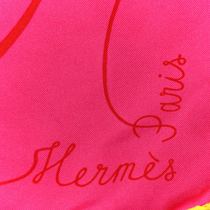 Hermes Silk Faune Lettree Scarf 90 Rose Indien Rouge Jaune Vif 2 of 4