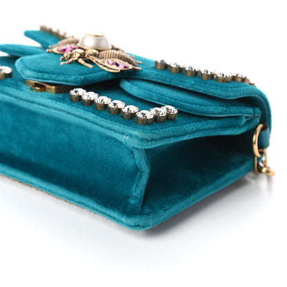 Gucci Velvet Crystal Mini Bee Broadway Shoulder Bag Pavone Cyan 7 of 10