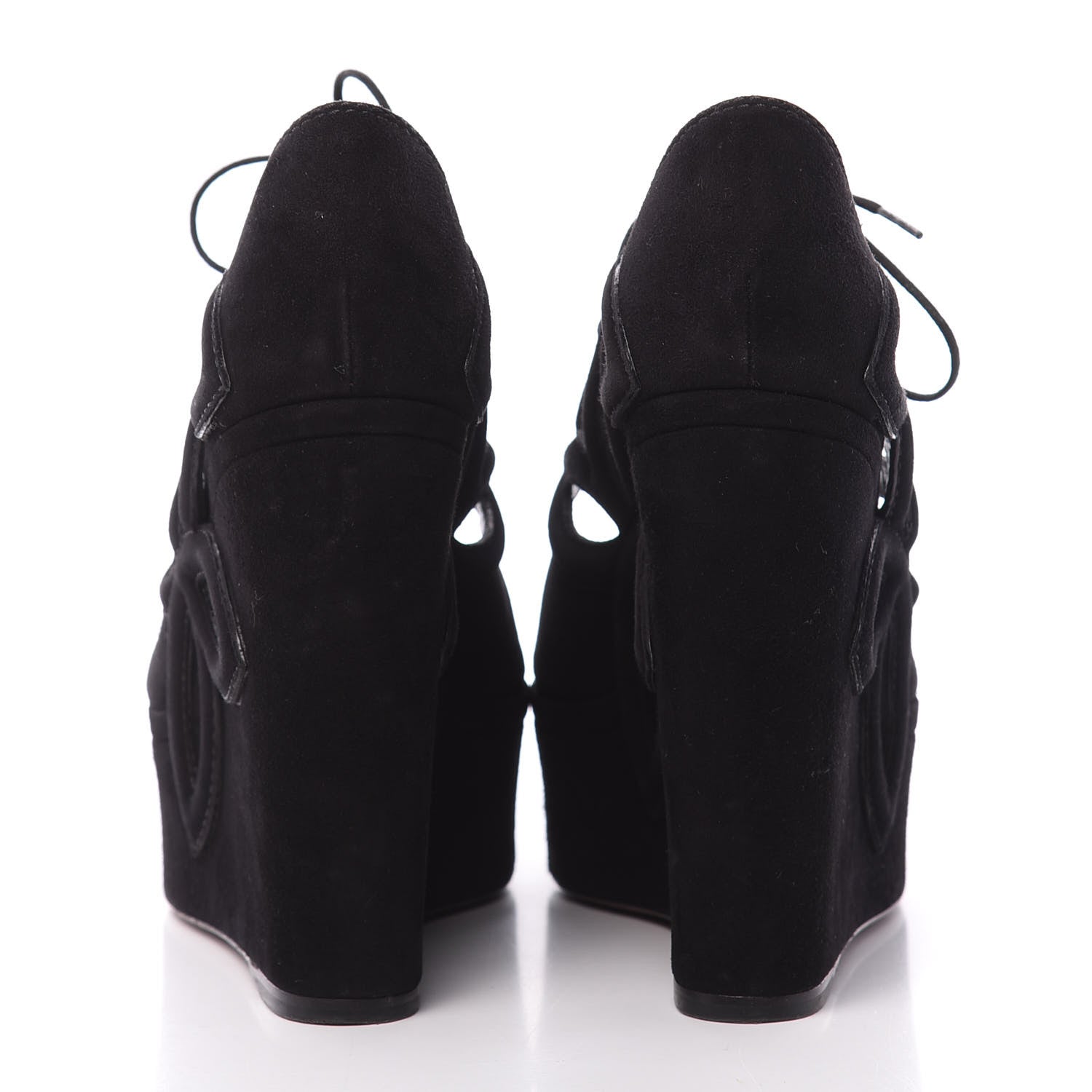 Louis Vuitton Suede Cutout Wedge Sandals 37 Black 5 of 8