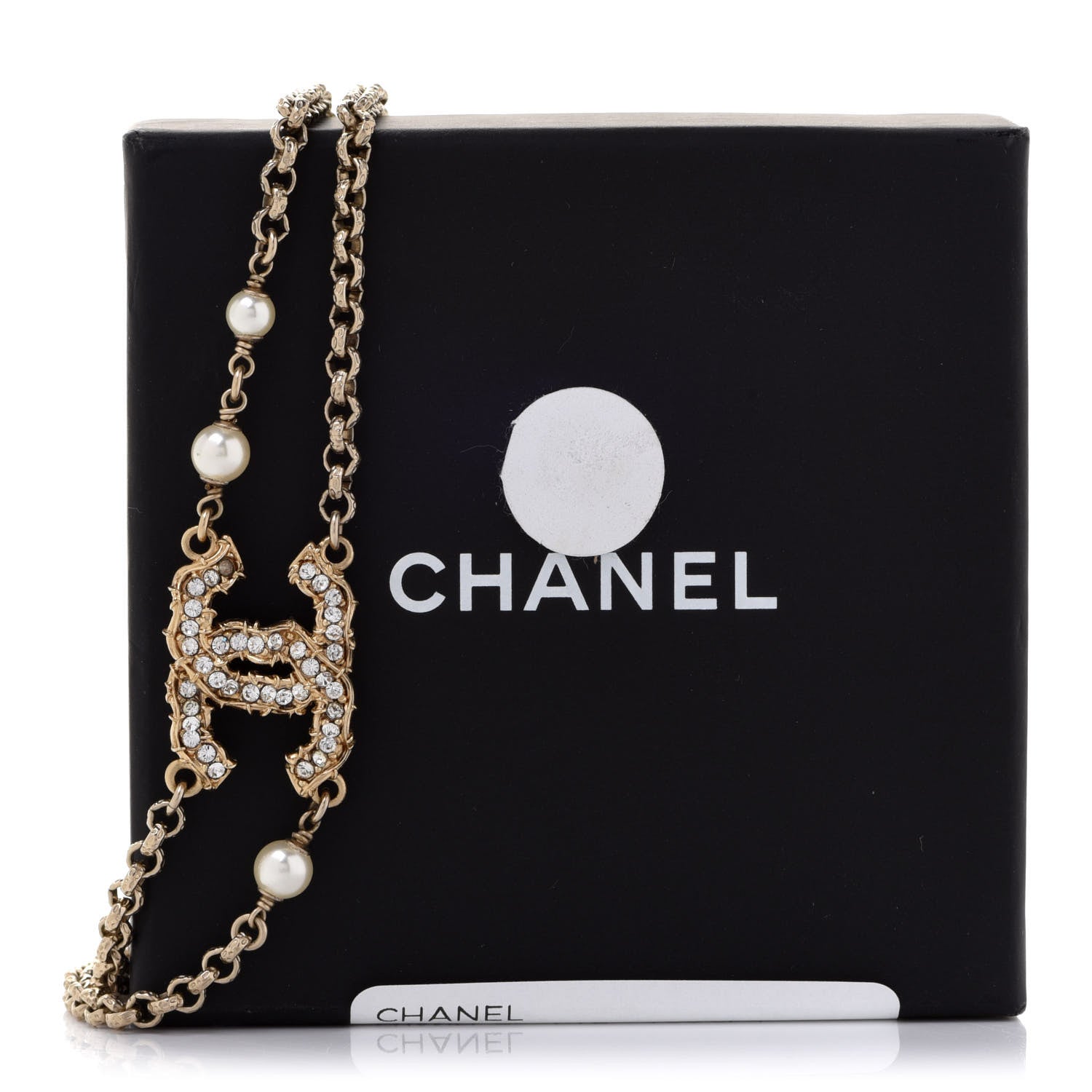 Chanel Crystal Pearl CC Chain Choker Necklace Gold 6 of 6